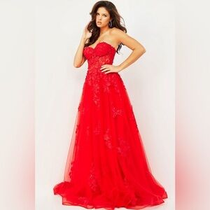 Jovani Vibrant Red Strapless Gown / prom / wedding / ball